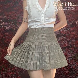 Vintage Y2k Cutecute Hrunge Pleated Plaid Mini Skirt with Sewn-In Bloomers
